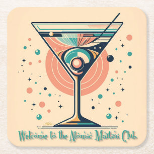 Atomic Martini Club Retro Futuristic Space Age Square Paper Coaster
