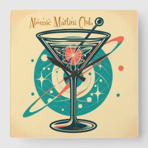 Atomic Martini Club Space Age Square Wall Clock