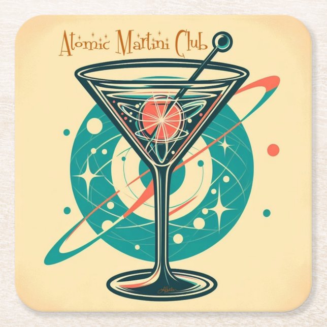 Atomic Martini Club Square Paper Coaster (Front)