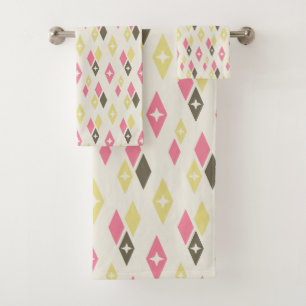 Atomic MCM Diamonds Pattern Pink, Yellow, Green Bath Towel Set