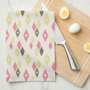 Atomic MCM Diamonds Pattern Pink, Yellow, Green Tea Towel
