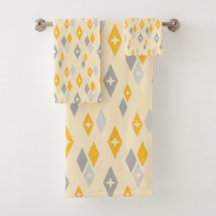 Atomic MCM Diamonds Pattern Yellow, Grey Bath Towel Set