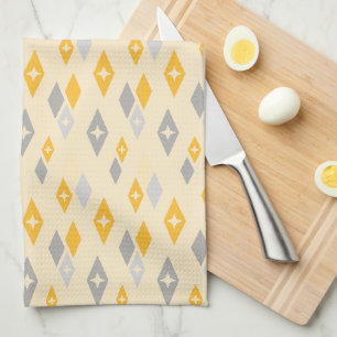 Atomic MCM Diamonds Pattern Yellow, Grey Tea Towel