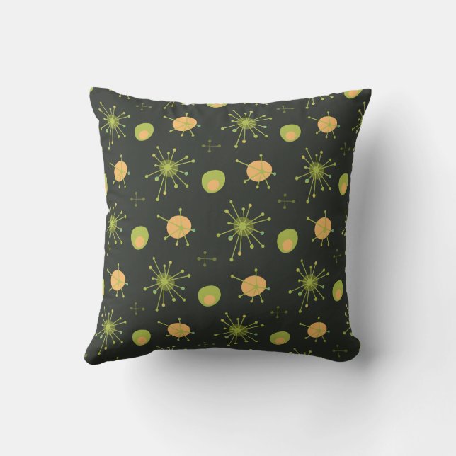 Atomic MCM Starburst Pattern Green, Orange Cushion (Back)