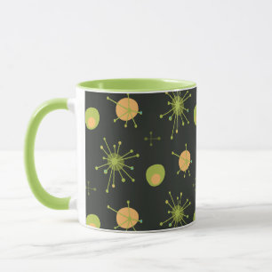Atomic MCM Starburst Pattern Green, Orange Mug