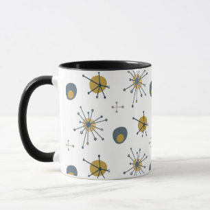 Atomic MCM Starburst Pattern Navy, Mustard, Grey Mug