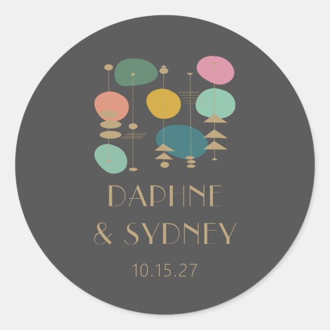 Atomic Mid Century Black Modern Custom Wedding Classic Round Sticker (Front)