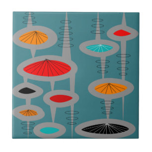 Atomic Mid-Century Inspired Abstract Ceramic Tile