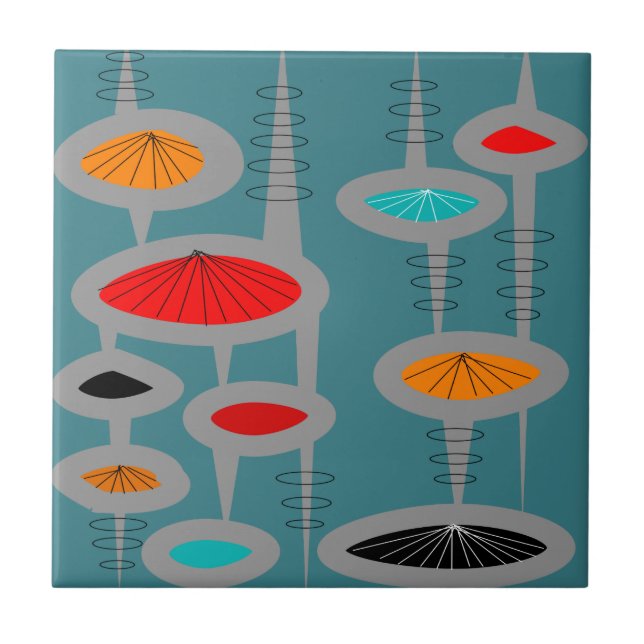 Atomic Mid-Century Inspired Abstract Ceramic Tile (Front)