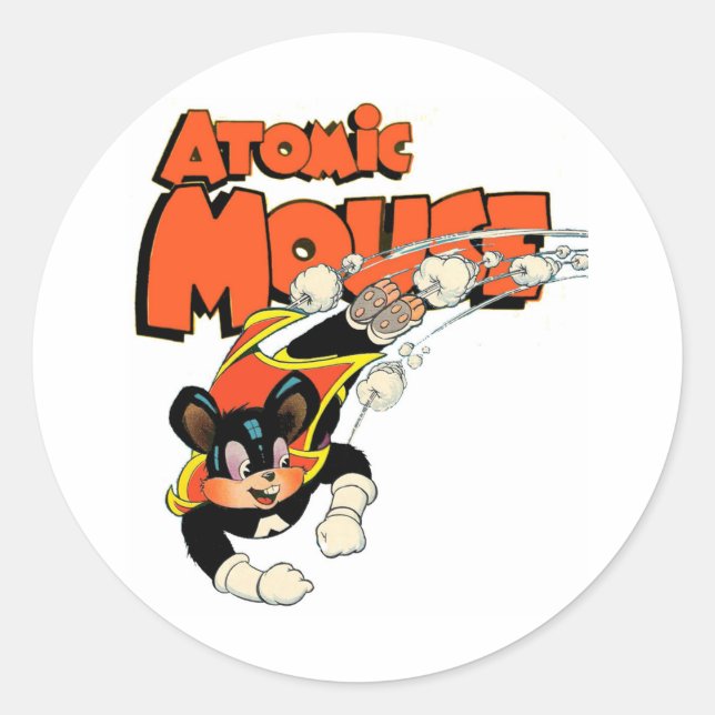 Atomic Mouse cute cartoon art superhero Classic Round Sticker (Front)