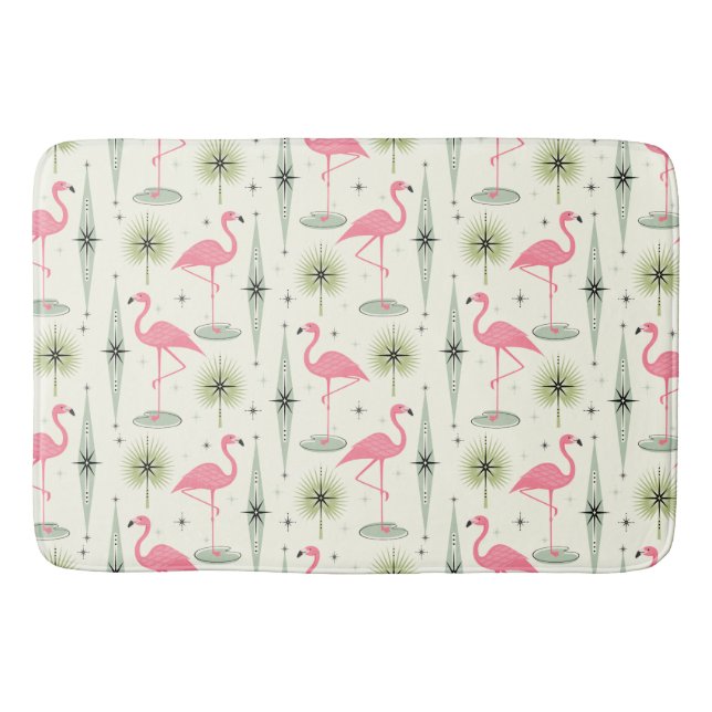 Atomic Oasis with Pink Flamingos II Bath Mat (Front)