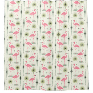 Atomic Oasis with Pink Flamingos II Shower Curtain