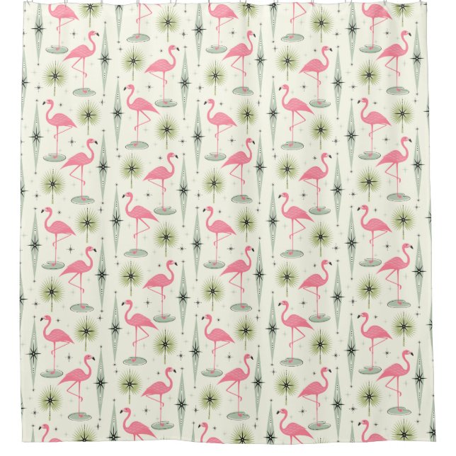 Atomic Oasis with Pink Flamingos II Shower Curtain (Front)