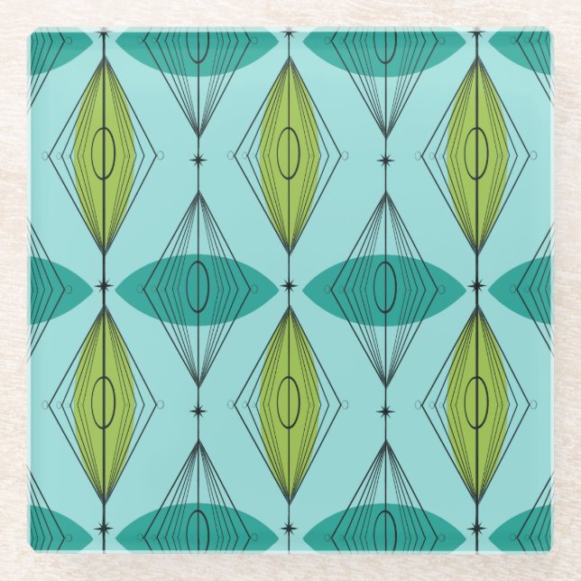 Atomic Ogee and Starbursts Glass Coaster (Front)