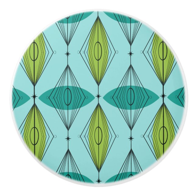 Atomic Ogee and Starbursts Pattern Ceramic Knob (Front)