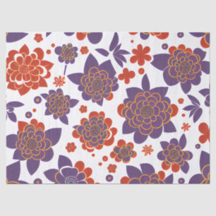 Atomic Orange and Purple Retro Mid Century Floral Tissue Paper