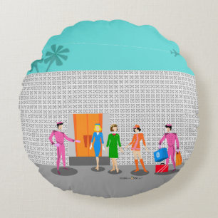 Atomic Palm Springs Stewardess Party Round Pillow