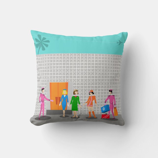 Atomic Palm Springs Stewardess Party Throw Pillow (Front)