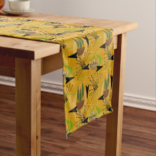 Atomic Patterns on Gold   Houseplants Mid-Century Short Table Runner
