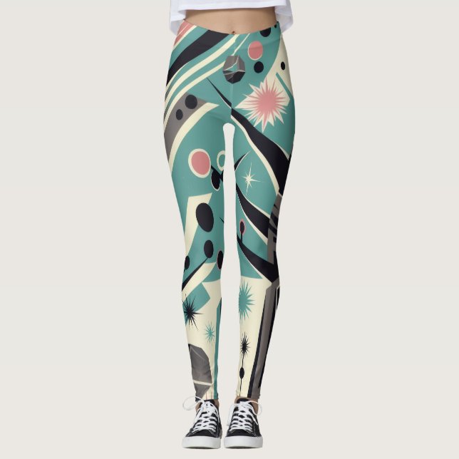 Atomic Petrified Tree Retro Geometry Leggings (Front)