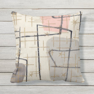 Atomic Pink and Grey Pattern Outdoor Pillow
