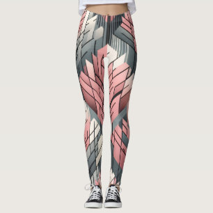 Atomic Pink Grey Geometric Trees Pattern Leggings