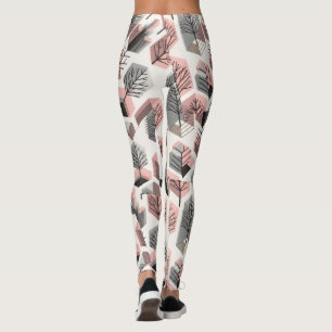 Atomic Pink Grey Patchwork Tree Prism Pattern Leggings