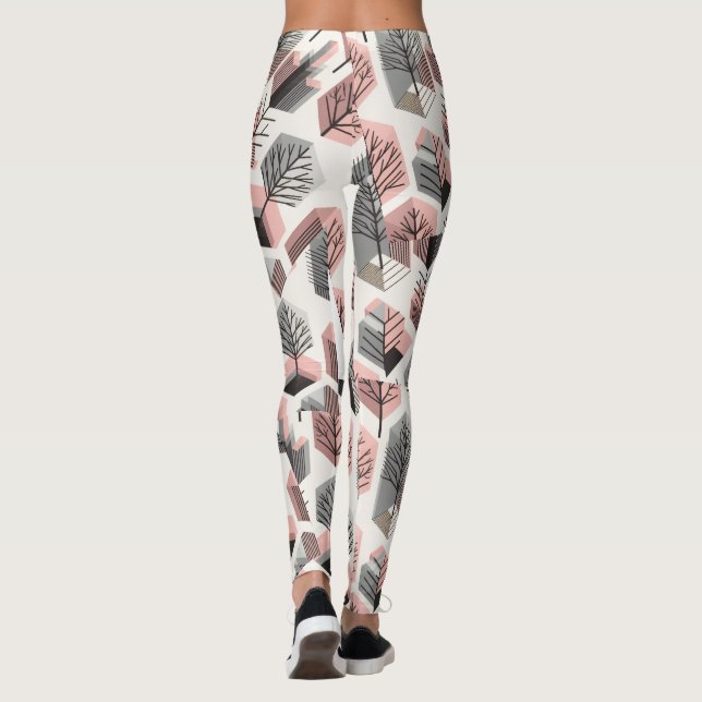 Atomic Pink Grey Patchwork Tree Prism Pattern   Leggings (Back)