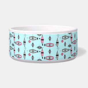 Atomic Pink & Grey Pattern Ceramic Pet Bowl