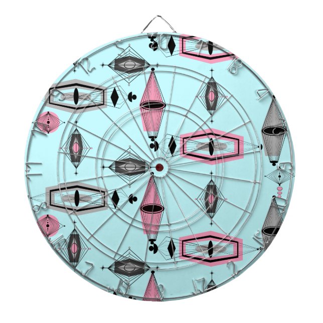 Atomic Pink & Grey Pattern Dart Board (Front)