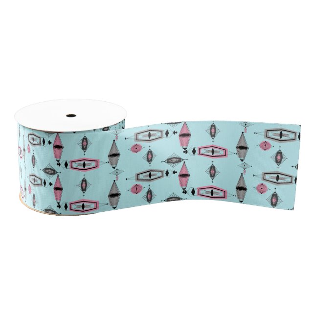 Atomic Pink & Grey Pattern Grosgrain Ribbon (Spool)