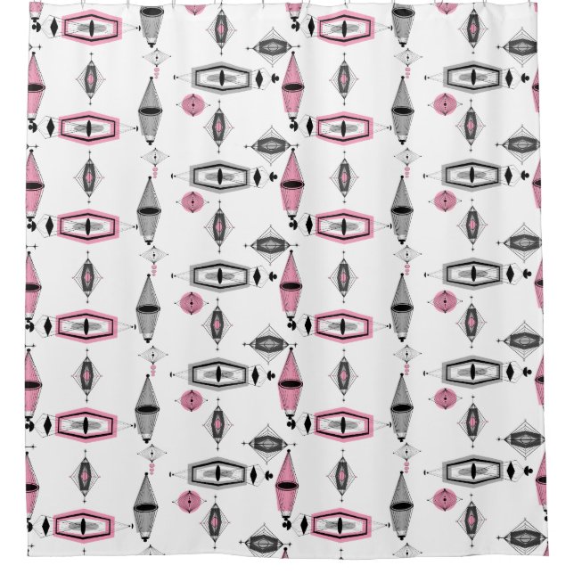 Atomic Pink & Grey Pattern Shower Curtain (Front)