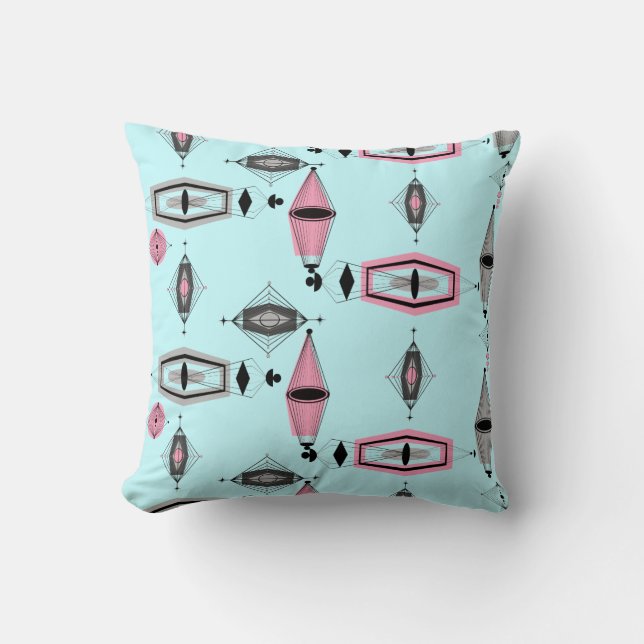 Atomic Pink & Grey Pattern Throw Pillow (Front)