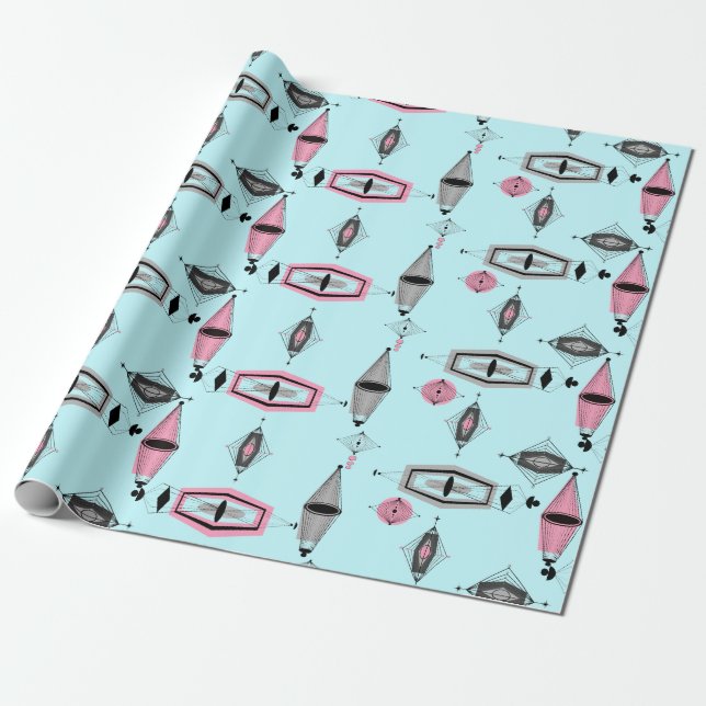 Atomic Pink & Grey Pattern Wrapping Paper (Unrolled)