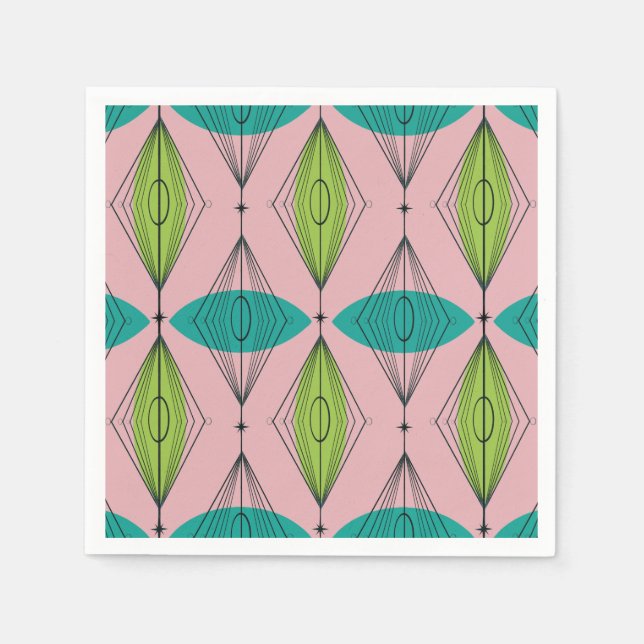 Atomic Pink Ogee and Starbursts Paper Napkins (Front)