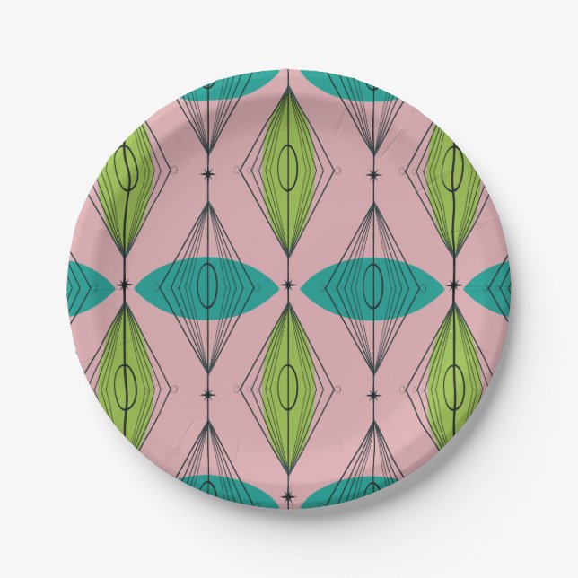 Atomic Pink Ogee and Starbursts Paper Plates (Front)