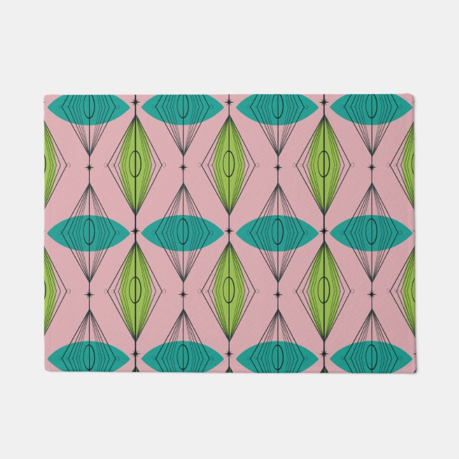 Atomic Pink Ogee & Starburst Door Mat (Front)