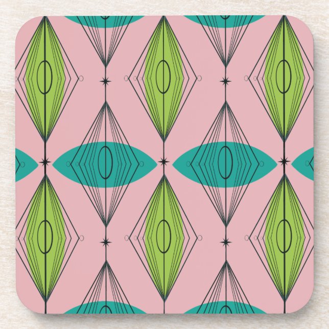 Atomic Pink Ogee & Starburst Hard Plastic Coaster (Front)