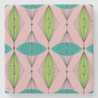 Atomic Pink Ogee & Starburst Marble Stone Coaster