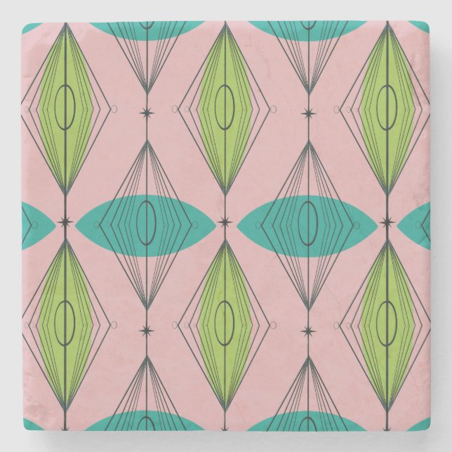 Atomic Pink Ogee & Starburst Marble Stone Coaster (Front)