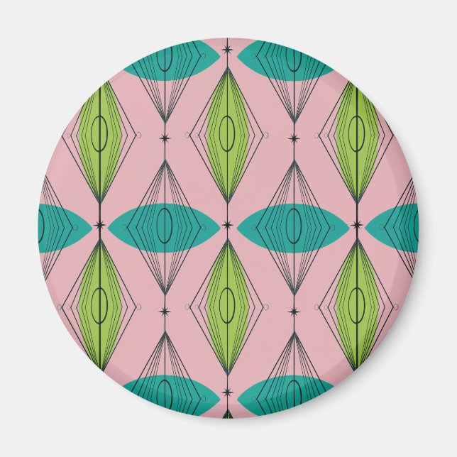 Atomic Pink Ogee & Starburst Round Magnet (Front)