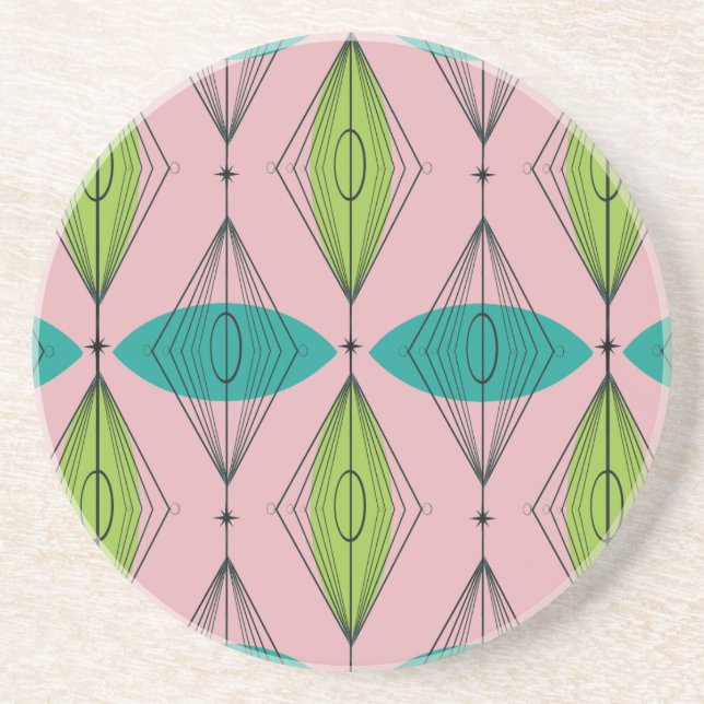 Atomic Pink Ogee & Starburst Sandstone Coaster (Front)
