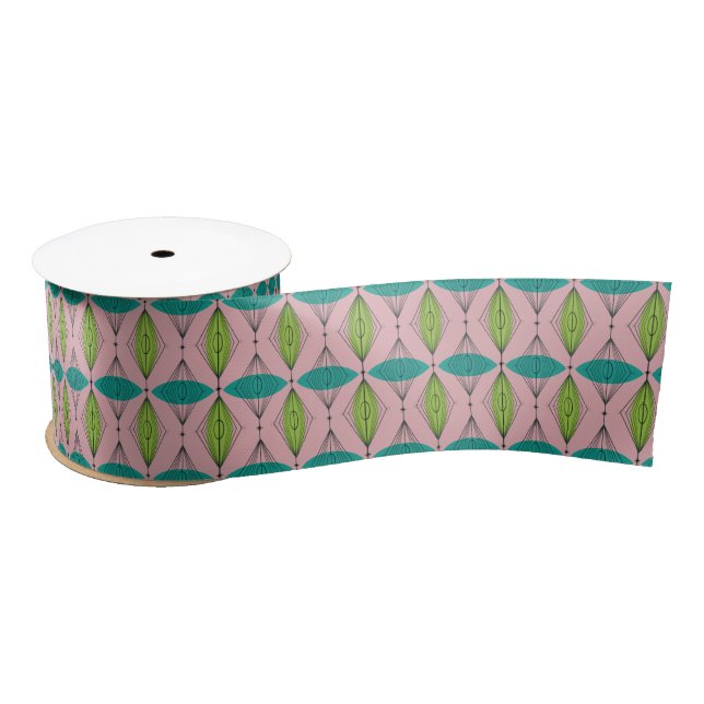 Atomic Pink Ogee & Starburst Satin Ribbon (Spool)