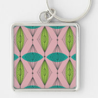 Atomic Pink Ogee & Starburst Square Keychain