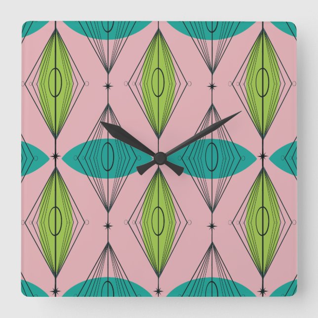 Atomic Pink Ogee & Starbursts Wall Clock (Front)