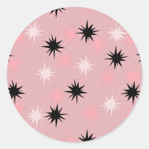 Atomic Pink Starbursts Round Stickers