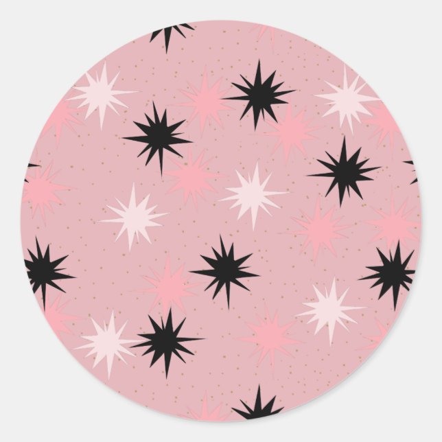Atomic Pink Starbursts Round Stickers (Front)