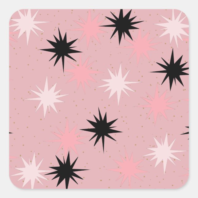 Atomic Pink Starbursts Square Stickers (Front)