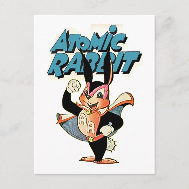 Atomic Rabbit funny cartoon art superhero Postcard (Front)