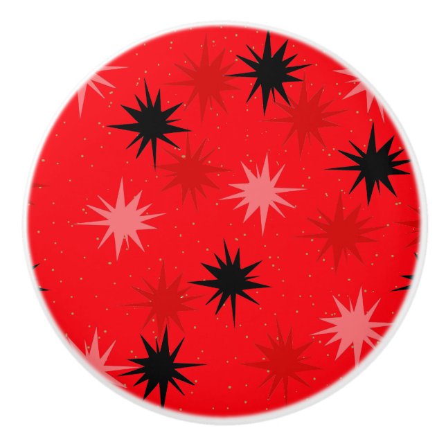 Atomic Red Starbursts Ceramic Knob (Front)
